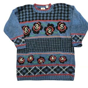 Floral Patterned Blue Sweater